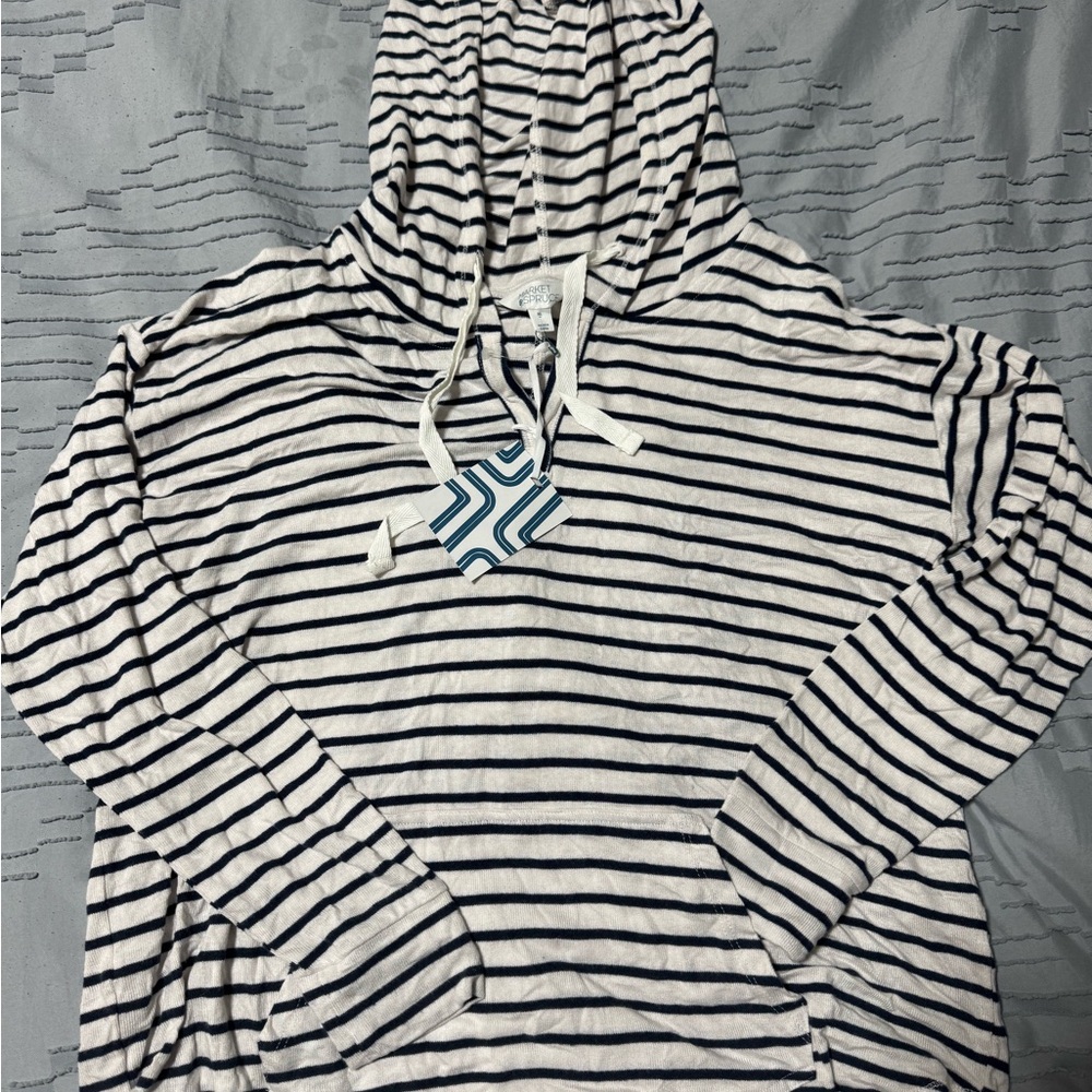 Market & Spruce Navy and White Striped Hoodie